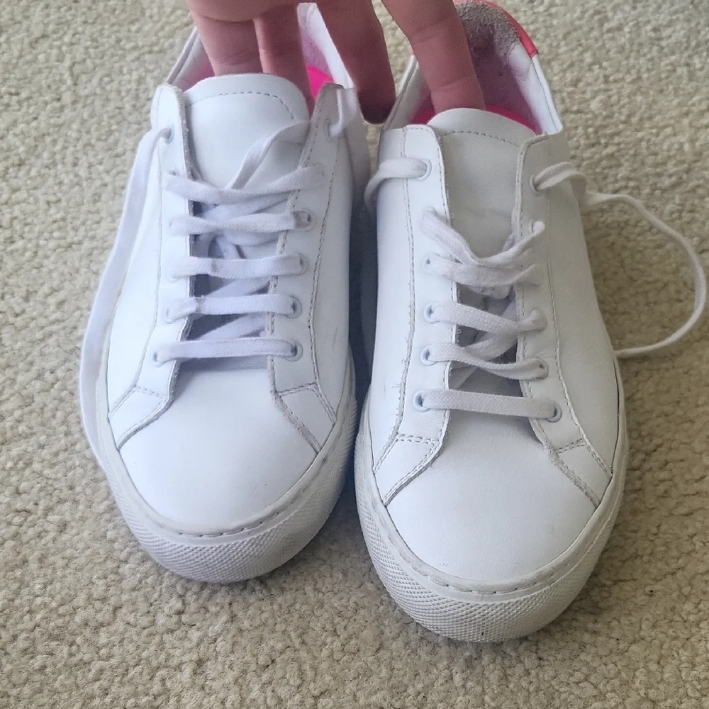 White Leather Sneakers with Pink Accents - Picture 5 of 6